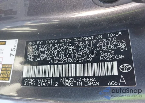 2009 Toyota Prius z USA, uszkodzony, nr VIN JTDKB20UX93487169